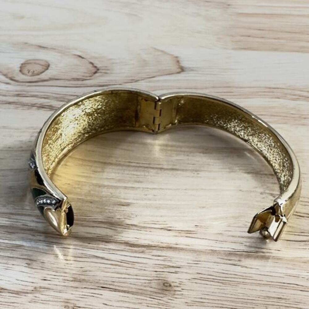 Christian Dior Bracelet Gold Tone Clear Rhinestone Green Enamel Sz 6.5 - Picture 11 of 16